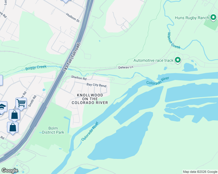 map of restaurants, bars, coffee shops, grocery stores, and more near 6900 Bay City Bend in Austin