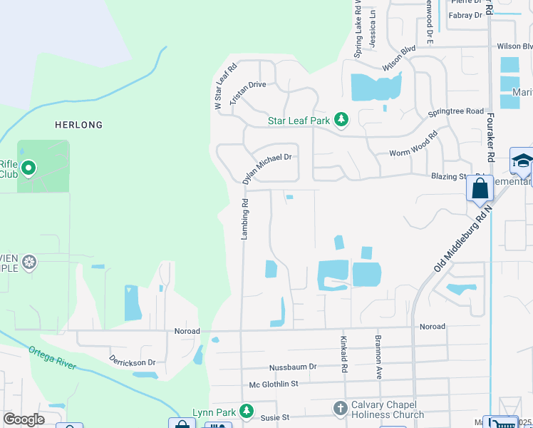 map of restaurants, bars, coffee shops, grocery stores, and more near 4504 Glendas Meadow Drive in Jacksonville