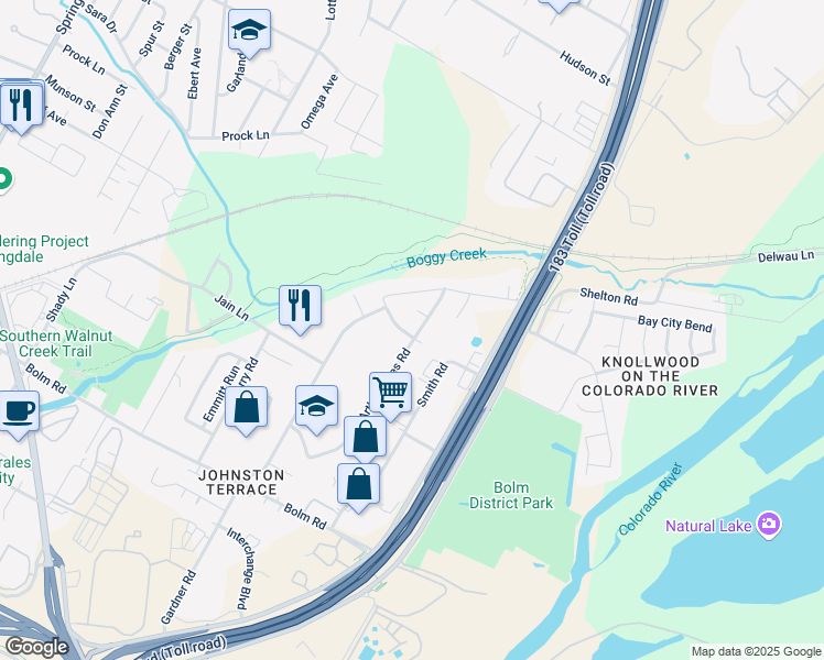 map of restaurants, bars, coffee shops, grocery stores, and more near 1200 Arthur Stiles Road in Austin