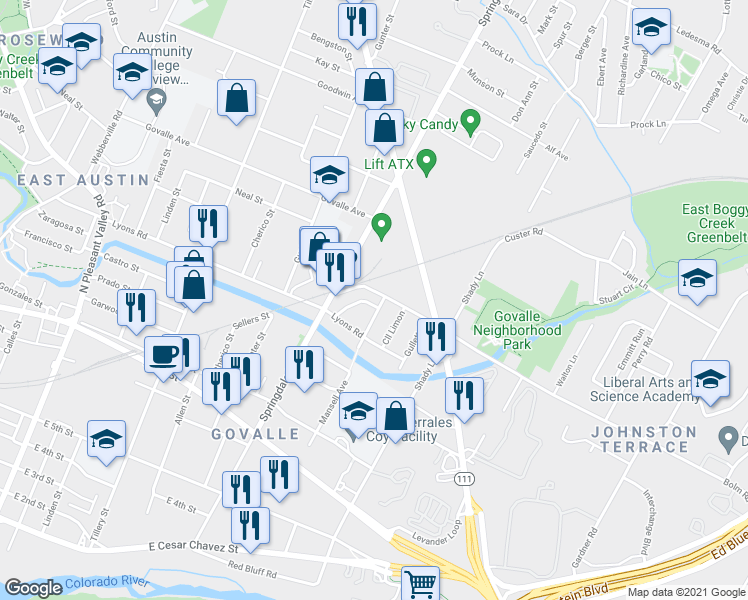 map of restaurants, bars, coffee shops, grocery stores, and more near 918 Chote Avenue in Austin