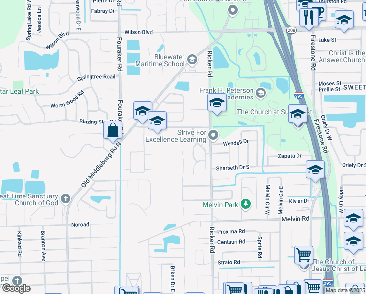 map of restaurants, bars, coffee shops, grocery stores, and more near 4293 Melissa Court West in Jacksonville
