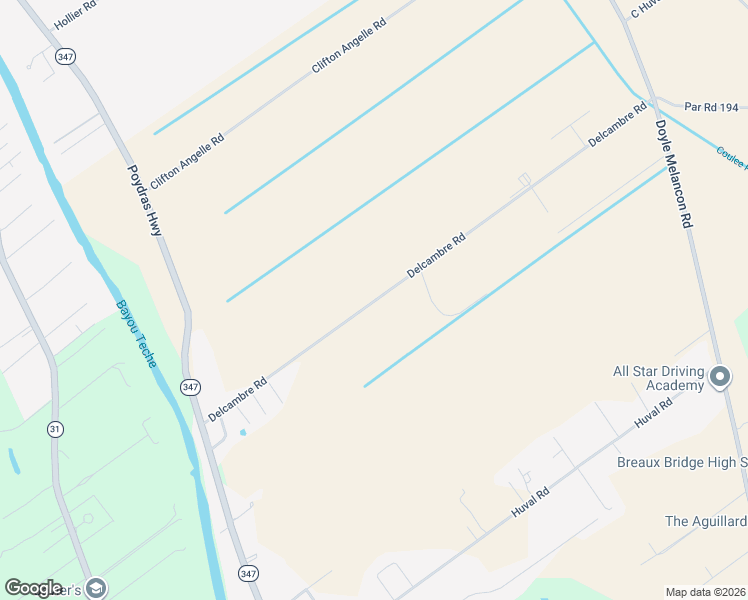 map of restaurants, bars, coffee shops, grocery stores, and more near 1231 Delcambre Road in Breaux Bridge