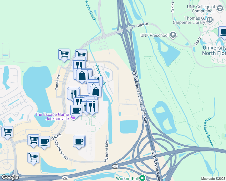 map of restaurants, bars, coffee shops, grocery stores, and more near 4585 Capital Dome Drive in Jacksonville