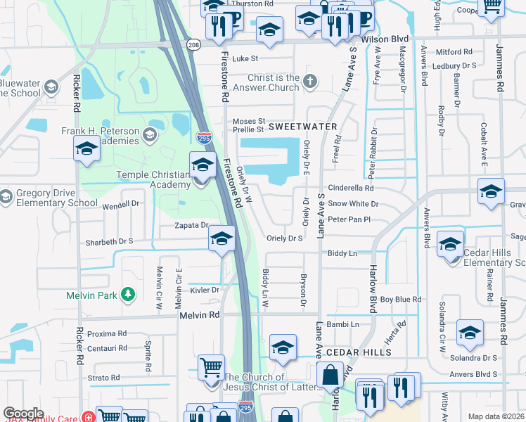 map of restaurants, bars, coffee shops, grocery stores, and more near 4150 Autrey Avenue East in Jacksonville