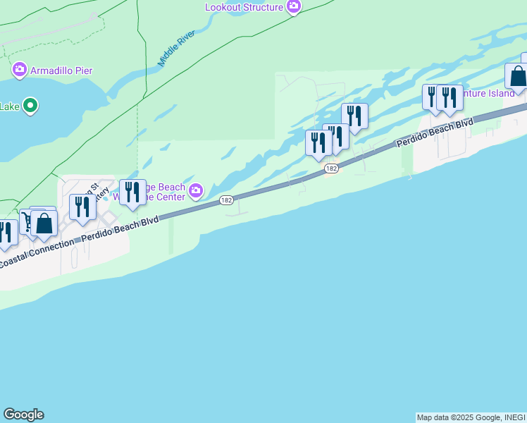 map of restaurants, bars, coffee shops, grocery stores, and more near 23972 Perdido Beach Boulevard in Orange Beach