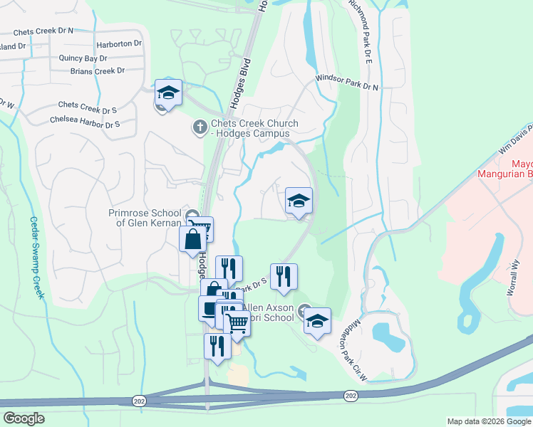 map of restaurants, bars, coffee shops, grocery stores, and more near 13810 Sutton Park Drive North in Jacksonville