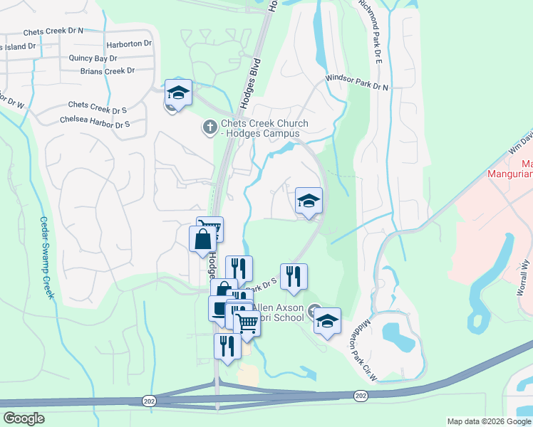 map of restaurants, bars, coffee shops, grocery stores, and more near 13810 Sutton Park Drive North in Jacksonville