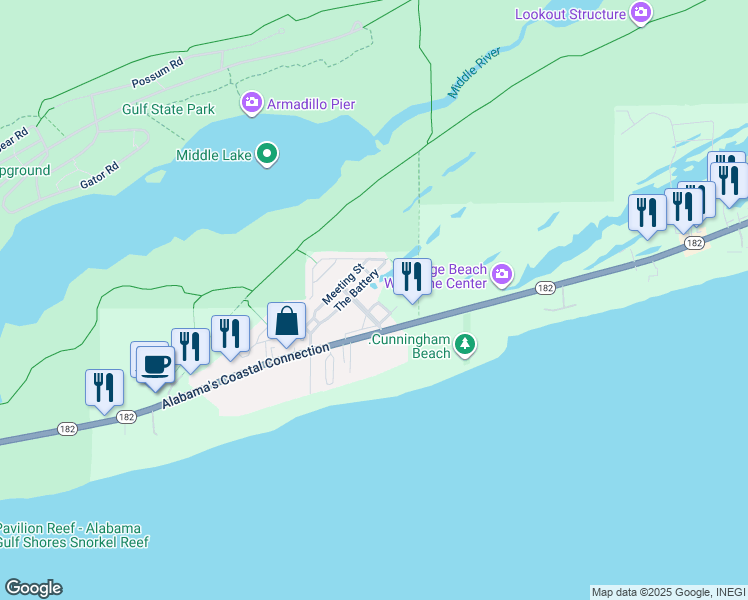 map of restaurants, bars, coffee shops, grocery stores, and more near 27-28 Market St in Orange Beach