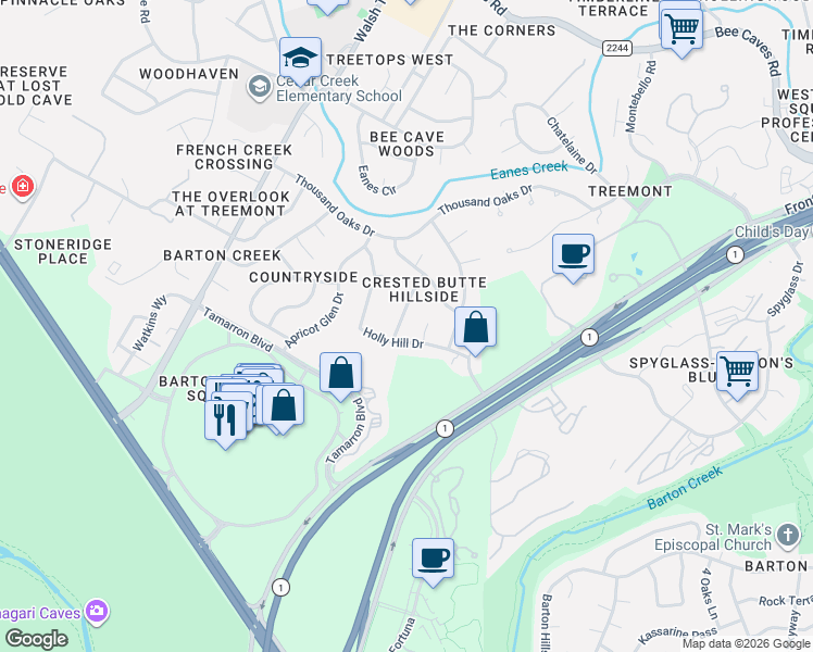 map of restaurants, bars, coffee shops, grocery stores, and more near 1905 Winter Park Road in Austin