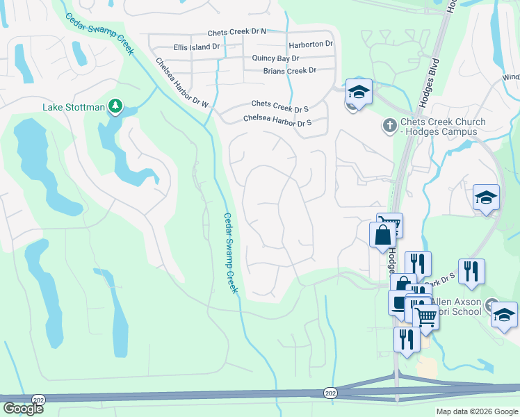 map of restaurants, bars, coffee shops, grocery stores, and more near 4515 Rocky River Road West in Jacksonville