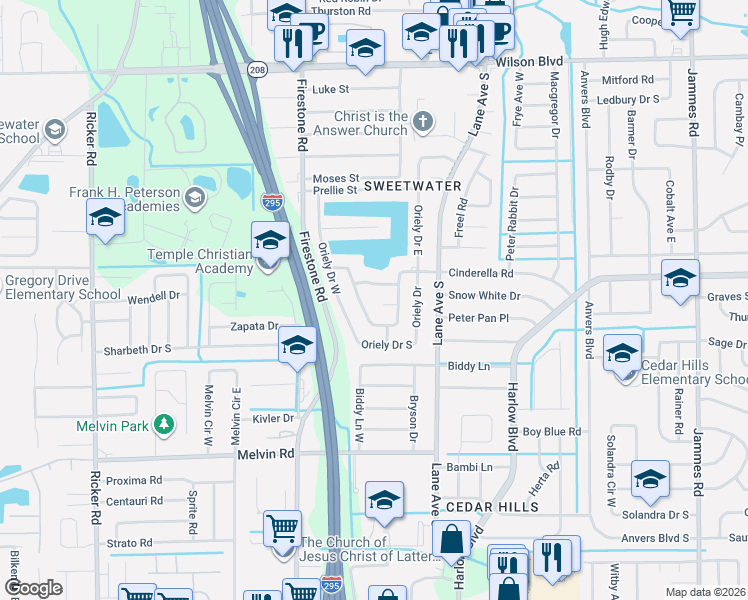 map of restaurants, bars, coffee shops, grocery stores, and more near 4210 Autrey Avenue East in Jacksonville