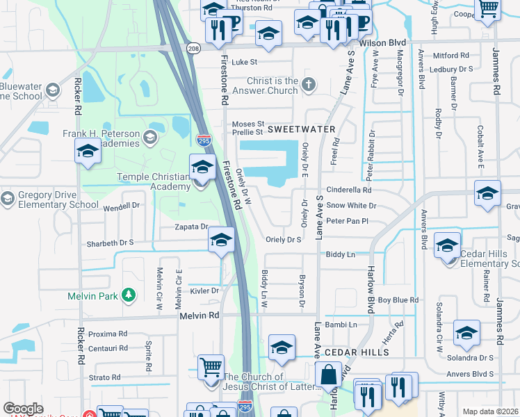 map of restaurants, bars, coffee shops, grocery stores, and more near 4150 Autrey Avenue East in Jacksonville