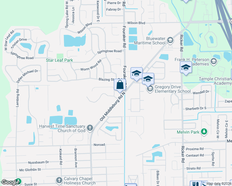 map of restaurants, bars, coffee shops, grocery stores, and more near 8021 Foxdale Drive in Jacksonville