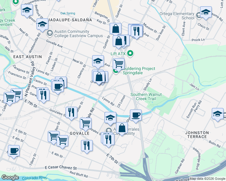 map of restaurants, bars, coffee shops, grocery stores, and more near 918 Chote Avenue in Austin