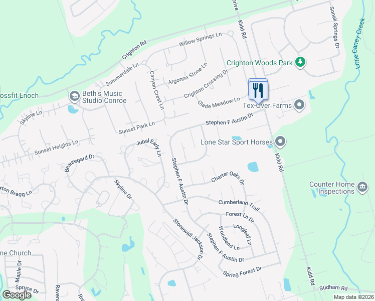 map of restaurants, bars, coffee shops, grocery stores, and more near 563 Landfall Lane in Conroe