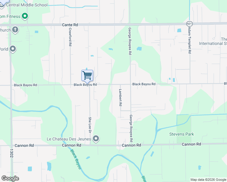 map of restaurants, bars, coffee shops, grocery stores, and more near 42455 Black Bayou Rd in Gonzales