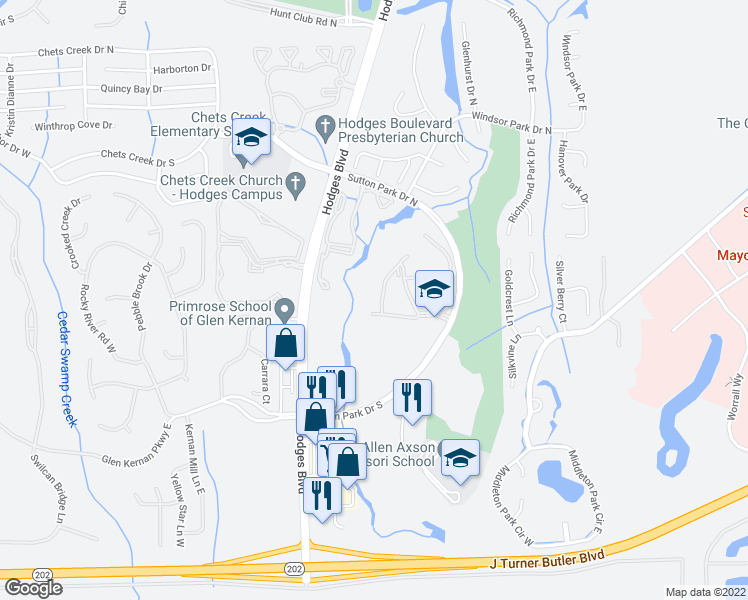 map of restaurants, bars, coffee shops, grocery stores, and more near 13810 Sutton Park Drive North in Jacksonville