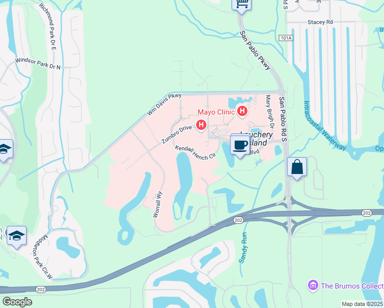 map of restaurants, bars, coffee shops, grocery stores, and more near 4500 San Pablo Road South in Jacksonville