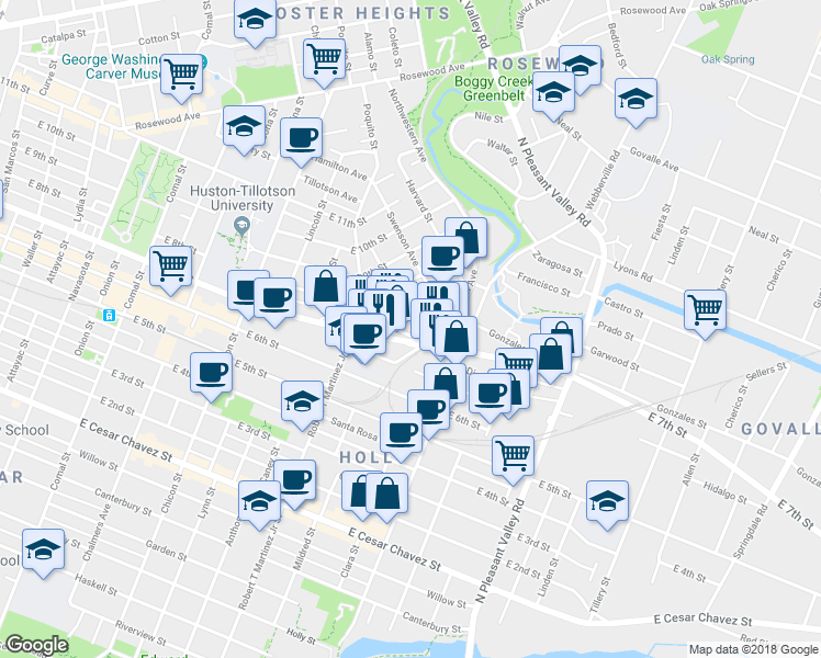 map of restaurants, bars, coffee shops, grocery stores, and more near 2312 Morelos Street in Austin