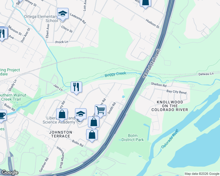 map of restaurants, bars, coffee shops, grocery stores, and more near 6204 Stiles Cove in Austin