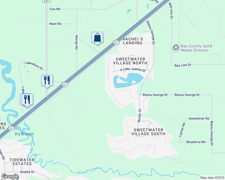 map of restaurants, bars, coffee shops, grocery stores, and more near 6300 Lake Joanna Circle in Panama City