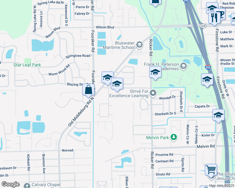 map of restaurants, bars, coffee shops, grocery stores, and more near 7800 Gregory Drive in Jacksonville