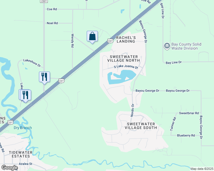 map of restaurants, bars, coffee shops, grocery stores, and more near 6300 Lake Joanna Circle in Panama City