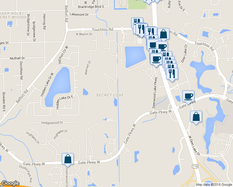 map of restaurants, bars, coffee shops, grocery stores, and more near 3563 Lone Tree Lane in Jacksonville