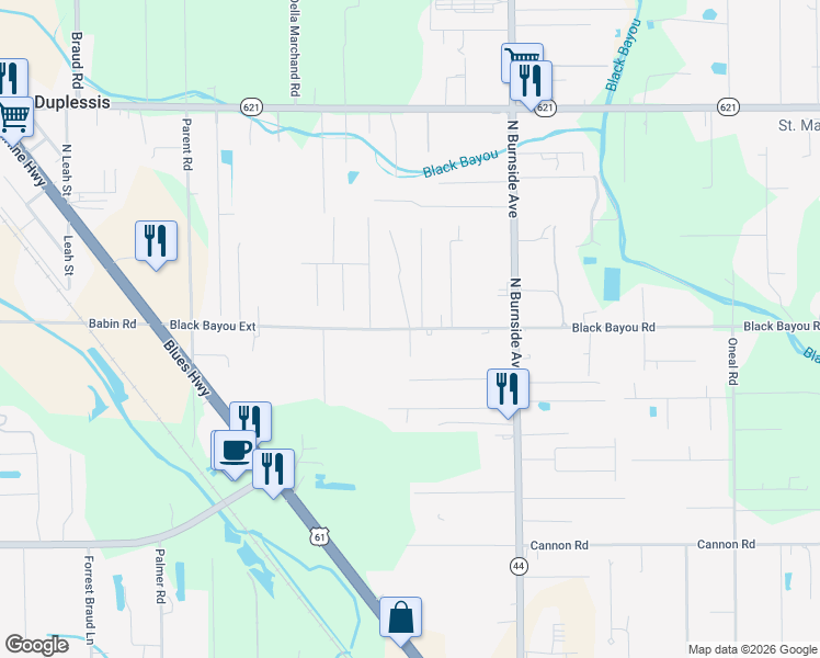 map of restaurants, bars, coffee shops, grocery stores, and more near 13285 Gerald Gautreau Road in Gonzales