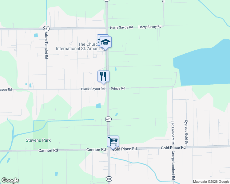 map of restaurants, bars, coffee shops, grocery stores, and more near 13250 Louisiana 431 in Saint Amant