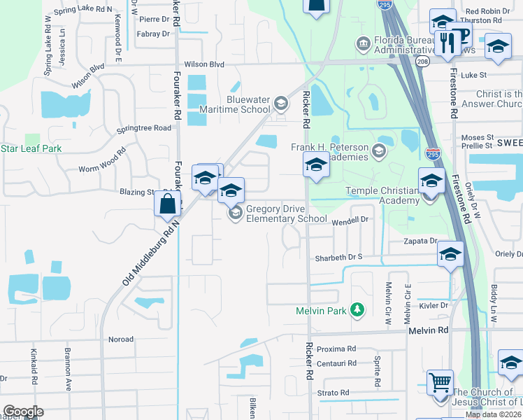 map of restaurants, bars, coffee shops, grocery stores, and more near 4141 Davie Court in Jacksonville