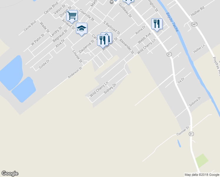 map of restaurants, bars, coffee shops, grocery stores, and more near 902 Ruby Drive in Breaux Bridge