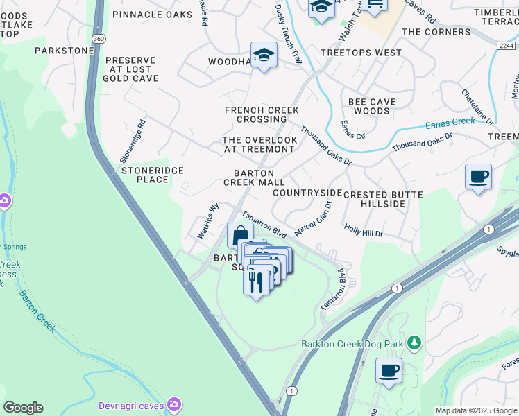 map of restaurants, bars, coffee shops, grocery stores, and more near 3204 Twinberry Cove in Austin