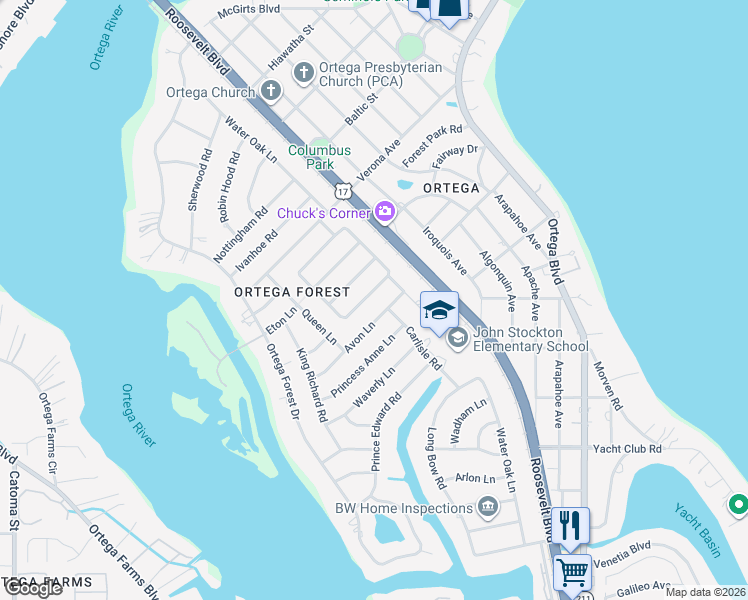 map of restaurants, bars, coffee shops, grocery stores, and more near 4622 Martingale Road in Jacksonville