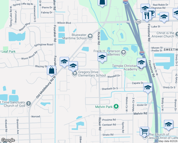 map of restaurants, bars, coffee shops, grocery stores, and more near 4141 Davie Court in Jacksonville