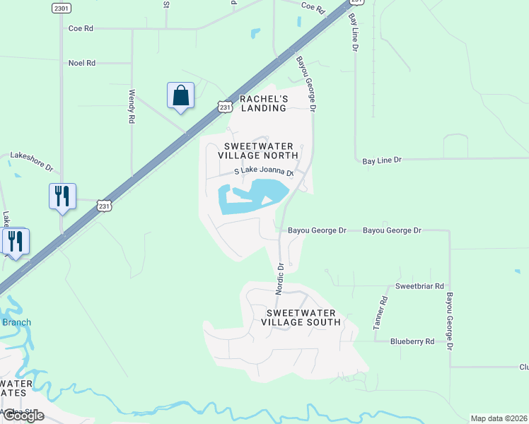map of restaurants, bars, coffee shops, grocery stores, and more near 7224 Bayou George Dr in Panama City