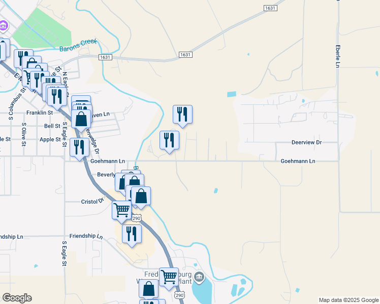 map of restaurants, bars, coffee shops, grocery stores, and more near 418 Goehmann Lane in Fredericksburg