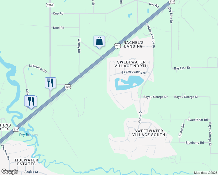 map of restaurants, bars, coffee shops, grocery stores, and more near 6153 Riverbrooke Drive in Panama City