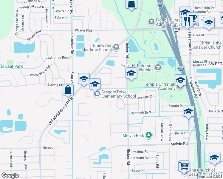 map of restaurants, bars, coffee shops, grocery stores, and more near 4141 Davie Court in Jacksonville