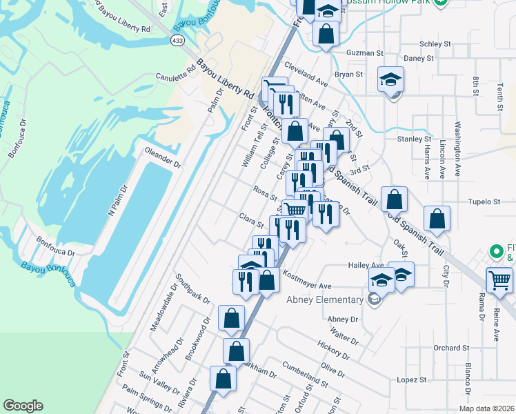 map of restaurants, bars, coffee shops, grocery stores, and more near 3143 Carey Street in Slidell