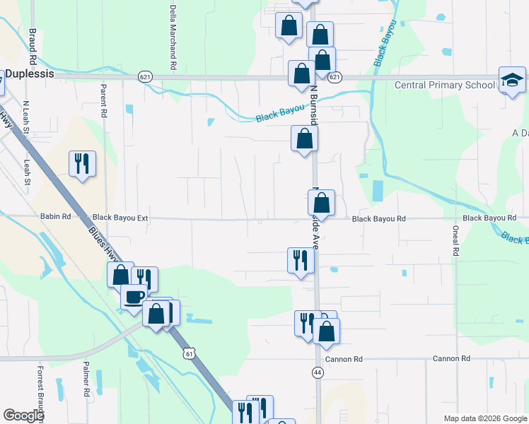 map of restaurants, bars, coffee shops, grocery stores, and more near 40436 Black Bayou Extension in Gonzales