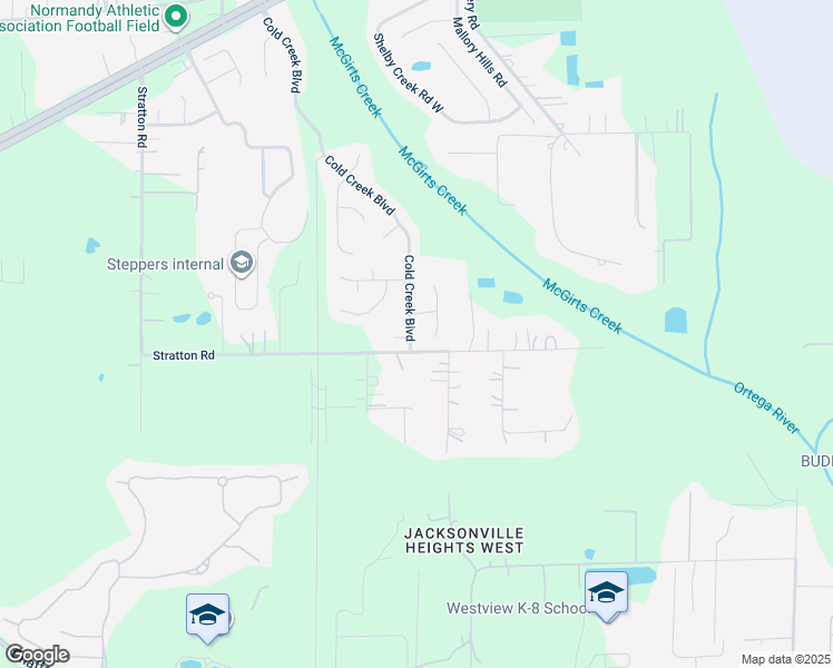 map of restaurants, bars, coffee shops, grocery stores, and more near 2969 Cold Creek Boulevard in Jacksonville