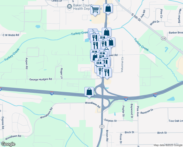 map of restaurants, bars, coffee shops, grocery stores, and more near 1484 South 6th Street in Macclenny