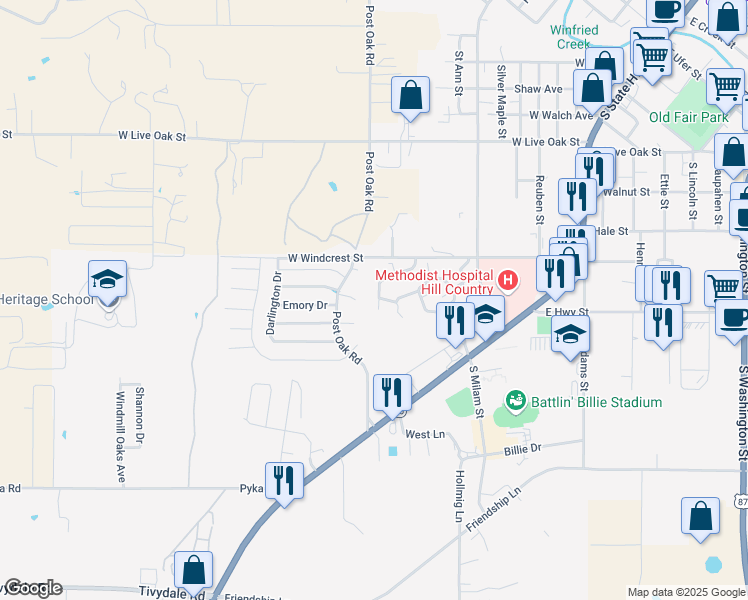 map of restaurants, bars, coffee shops, grocery stores, and more near 528 Winding Way in Fredericksburg