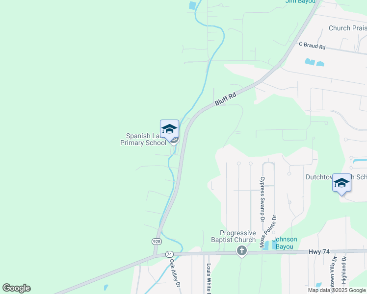 map of restaurants, bars, coffee shops, grocery stores, and more near 13323 Bluff Road in Geismar