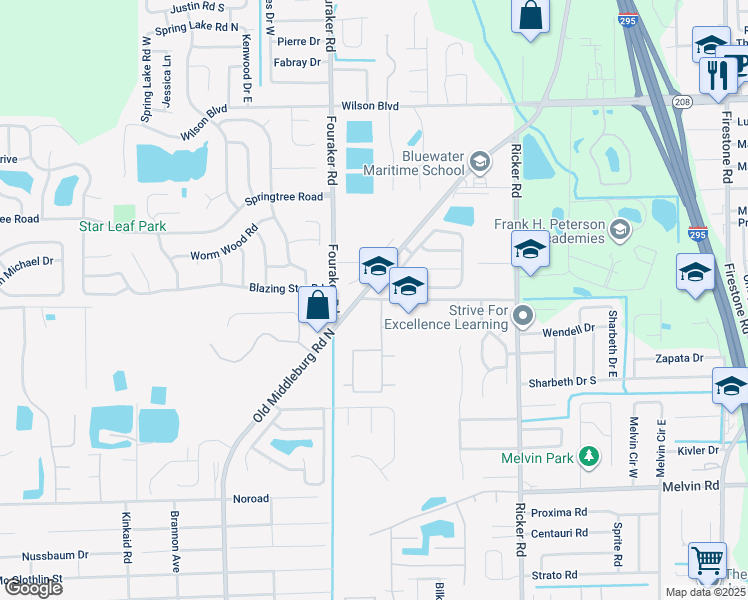 map of restaurants, bars, coffee shops, grocery stores, and more near 7800 Gregory Drive in Jacksonville
