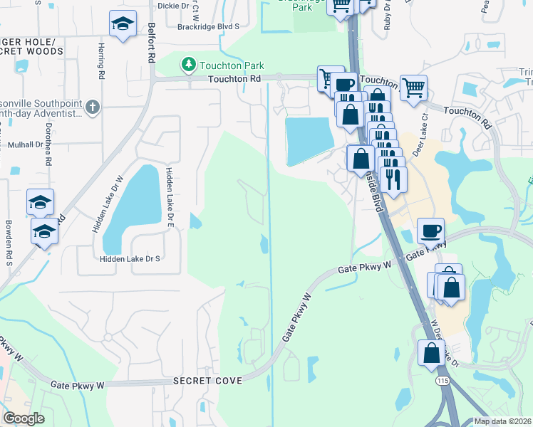 map of restaurants, bars, coffee shops, grocery stores, and more near 3563 Lone Tree Lane in Jacksonville
