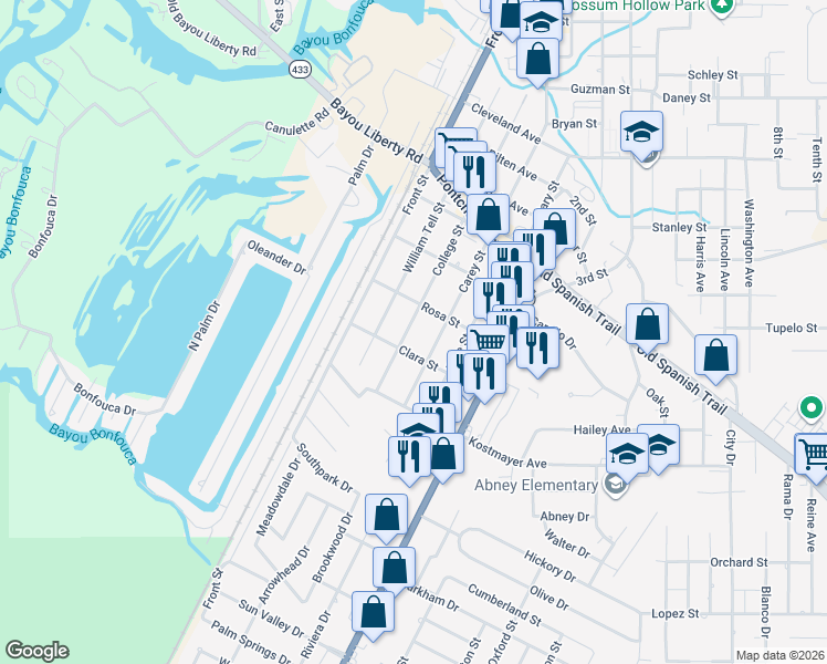 map of restaurants, bars, coffee shops, grocery stores, and more near 3143 Carey Street in Slidell