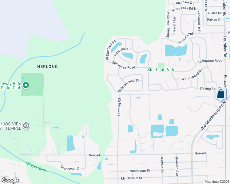 map of restaurants, bars, coffee shops, grocery stores, and more near 3860 Evan Samuel Drive in Jacksonville