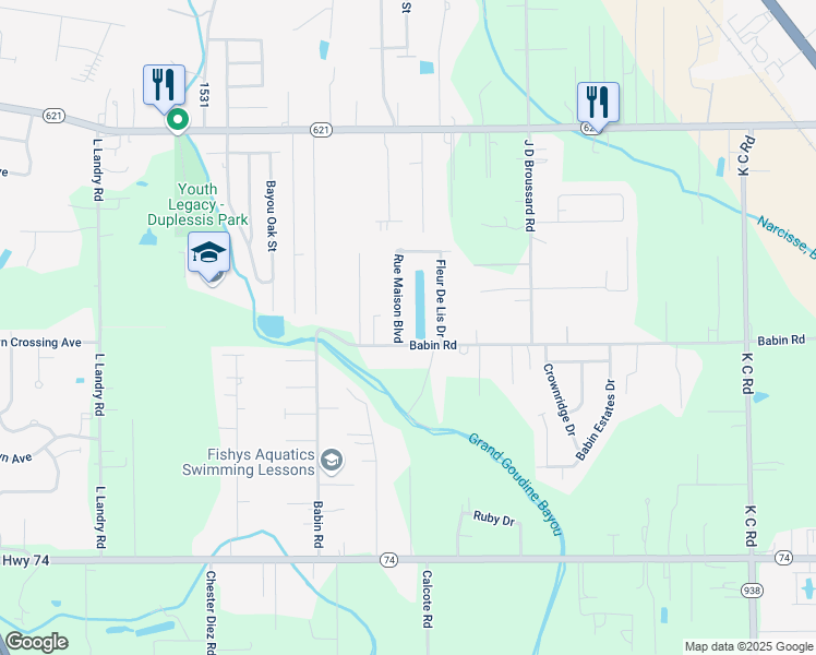 map of restaurants, bars, coffee shops, grocery stores, and more near 13288 Rue Maison Boulevard in Gonzales